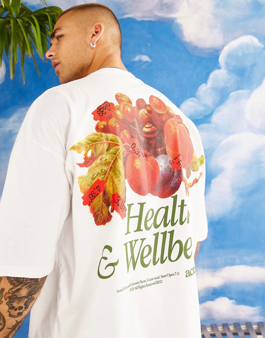 ASOS Actual oversized t-shirt with actual health & wellbeing fruit print in white