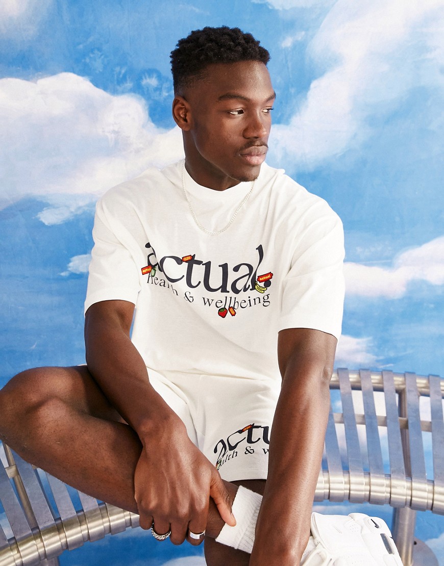 ASOS Actual oversized T-shirt with actual health & wellbeing sticker print in ecru - part of a set-White