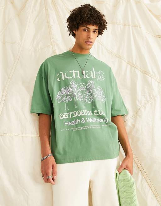 ASOS Actual oversized t-shirt with actual natures line drawing front print in green