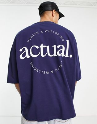 ASOS Actual oversized t-shirt with back logo print in navy