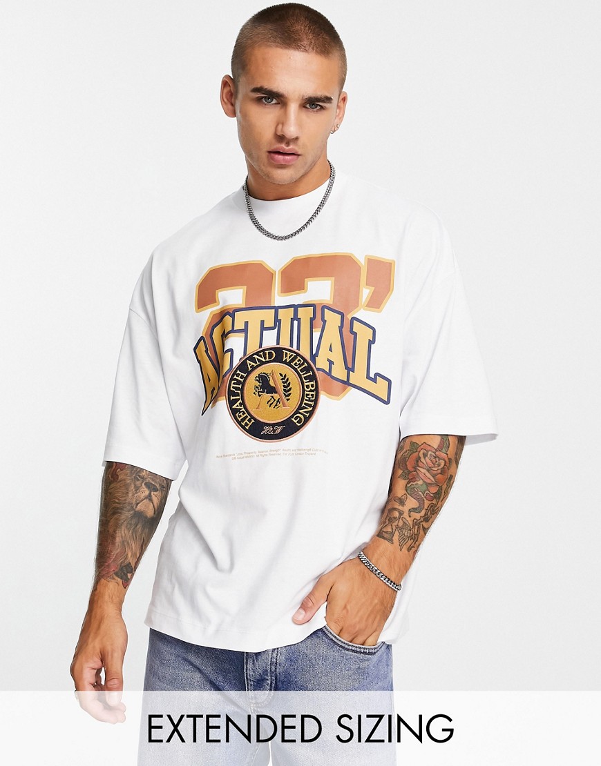 ASOS Actual oversized t-shirt with front boucle logo in white