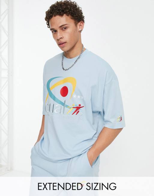 ASOS Actual oversized t-shirt with front logo print in blue - part of a set