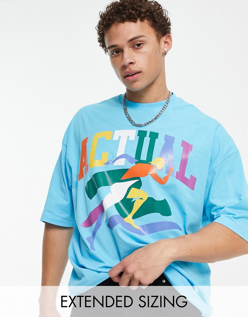 ASOS Actual oversized t-shirt with front running graphic print in blue