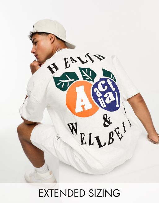 ASOS Actual oversized t-shirt with fruity health & wellbeing print in white marl (part of a set)