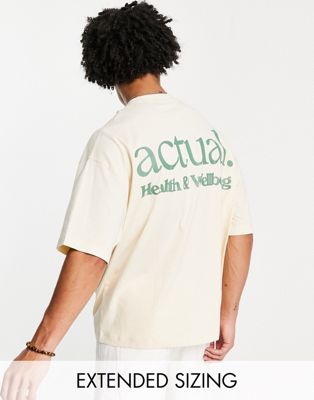 ASOS Actual oversized t-shirt with health and wellbeing back logo print in ecru - ASOS Price Checker