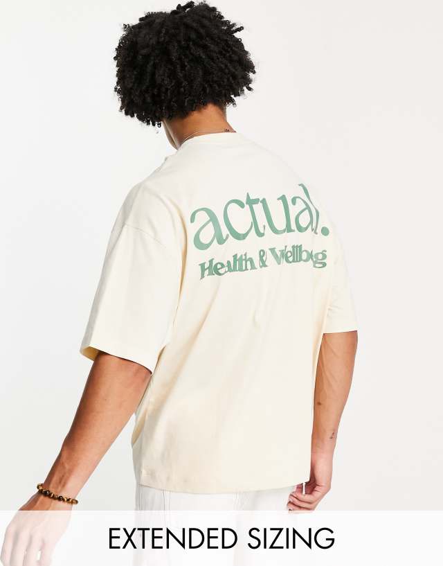 ASOS DESIGN - ASOS Actual oversized t-shirt with health and wellbeing back logo print in ecru