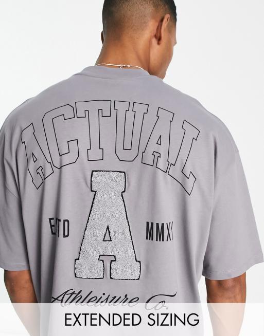ASOS Actual oversized T-shirt with large boucle logo back print in gray