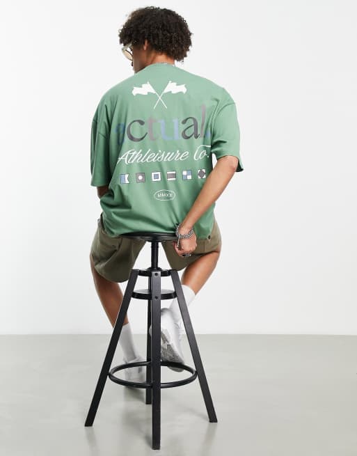 ASOS Actual oversized t-shirt with large flag graphic print in green