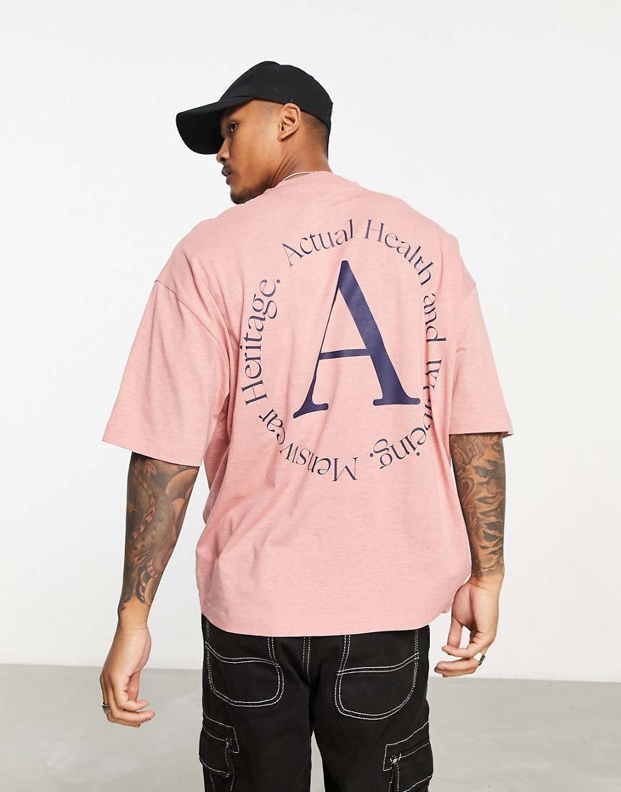 ASOS Actual oversized t-shirt with logo circle print in pink marl