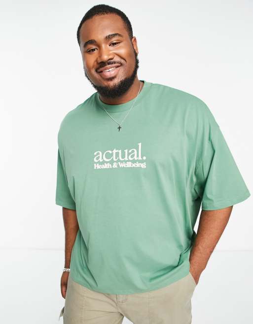 ASOS Actual oversized T-shirt with 'Health & Wellbeing' small chest logo  print in green