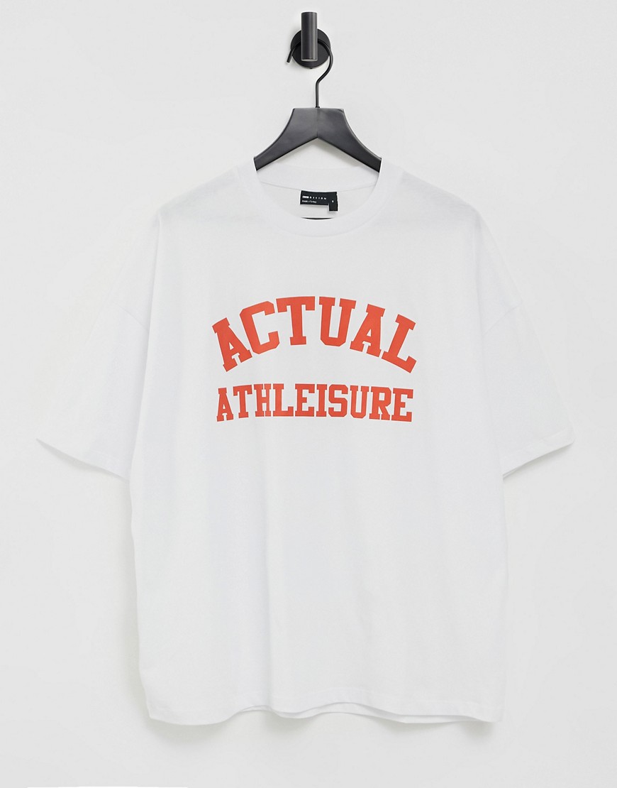 Asos Actual Athleisure Oversized T-shirt With Red Athleisure Logo Back Print In White