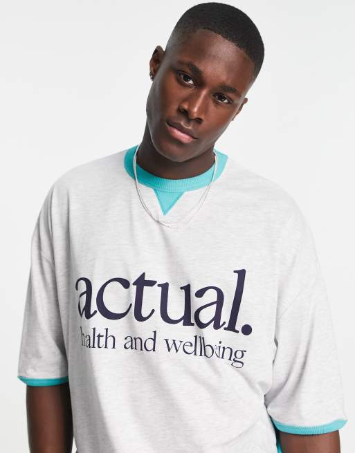 ASOS Actual oversized t-shirt with ribbed panel detailing and prints in multi - part of a set