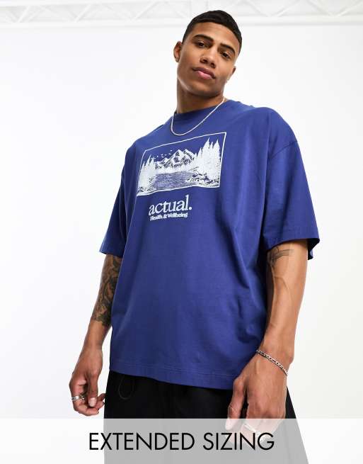 ASOS Actual oversized t-shirt with scenic front print in navy