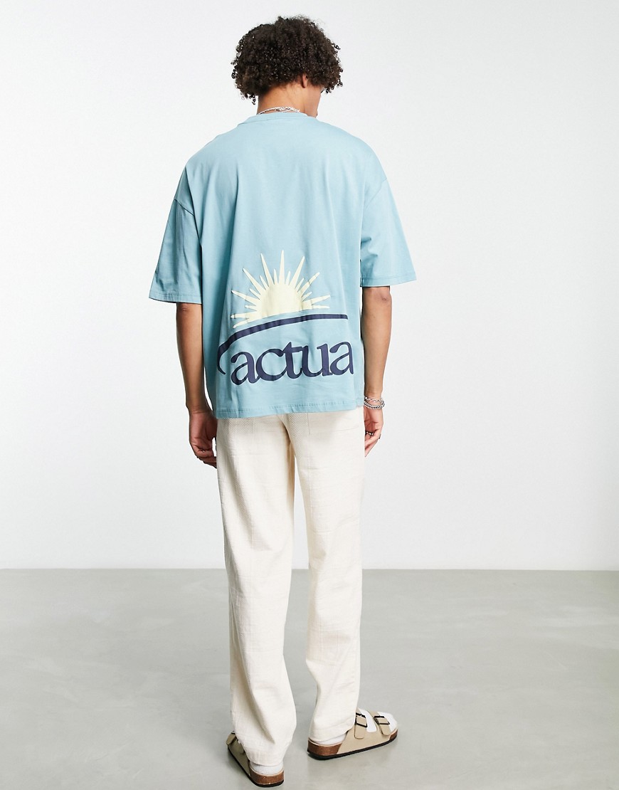 ASOS Actual oversized T-shirt with sunshine logo print in blue