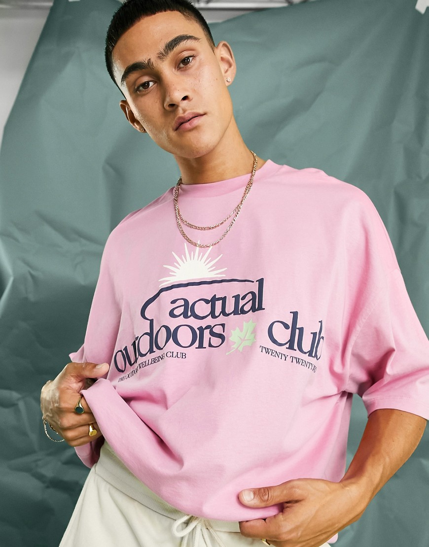 ASOS Actual oversized t-shirt with sunshine outdoors print in pink
