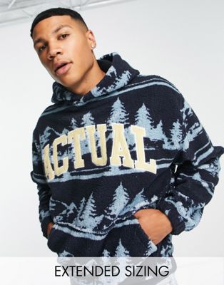 ASOS Actual oversized teddy borg hoodie with all over scenic print in multi