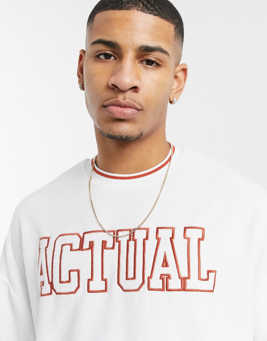 ASOS Actual oversized terrycloth t-shirt with front embroidery in white