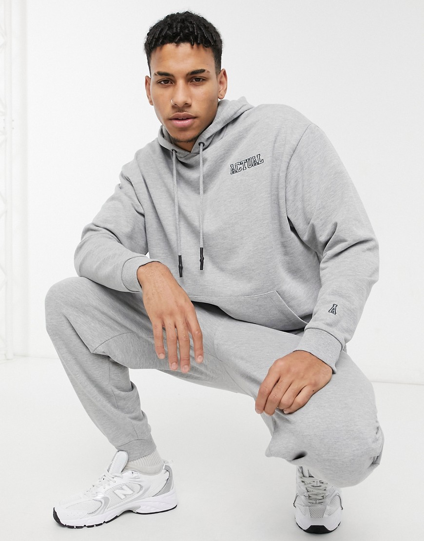 Asos Actual Oversized Tracksuit In Gray Heather With Embroidery-grey