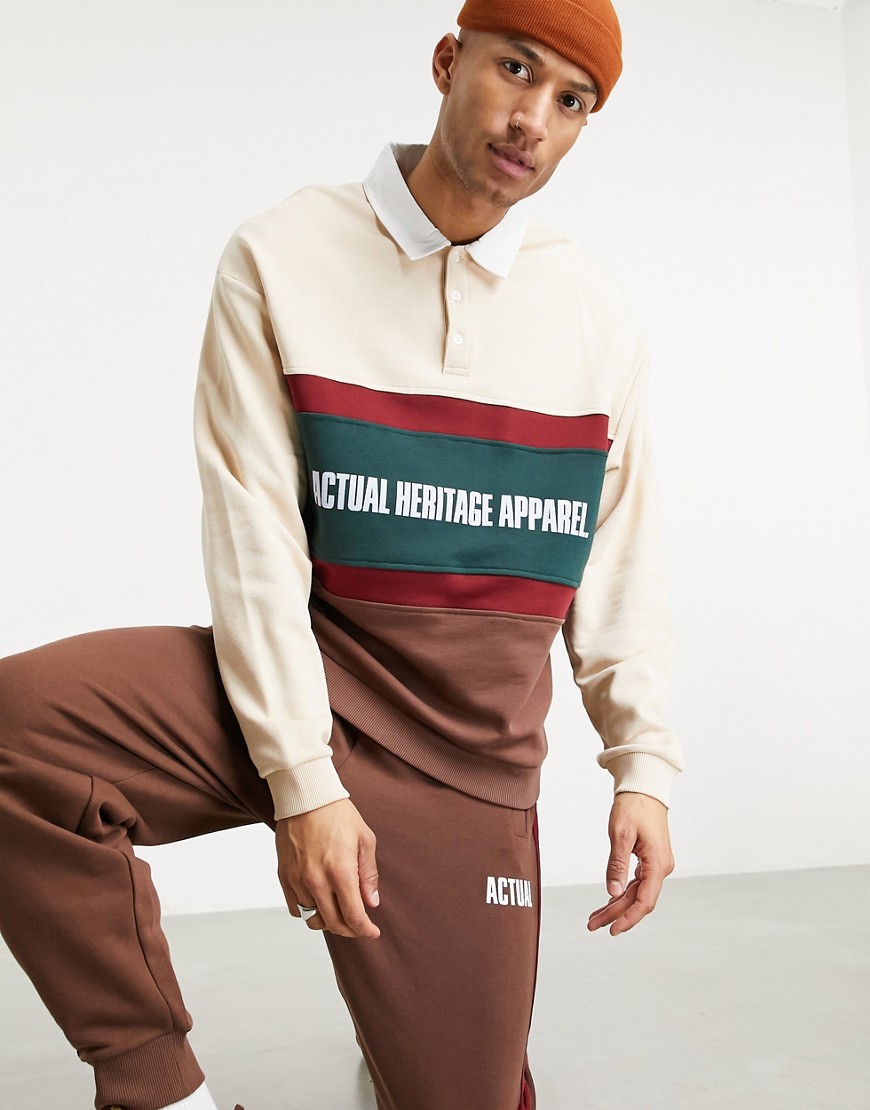 ASOS Actual oversized tracksuit with rugby sweatshirt in color block-Multi