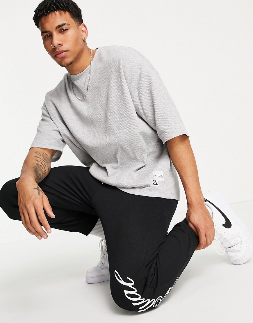 ASOS Actual oversized tshirt in gray waffle with tab detail