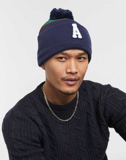 ASOS Actual pom-pom beanie in collegiate stripe