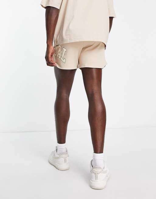 ASOS Actual relaxed runner shorts with logo print in neutral - part of a set, 2 of 4
