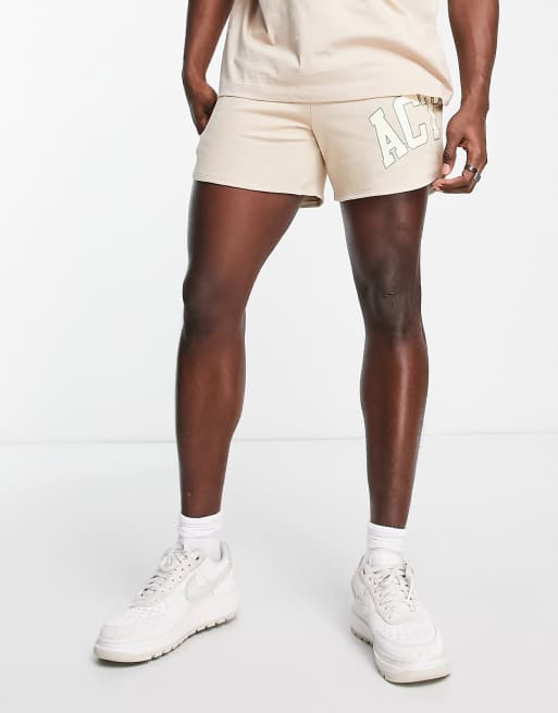 ASOS Actual relaxed runner shorts with logo print in neutral - part of a set, 4 of 4