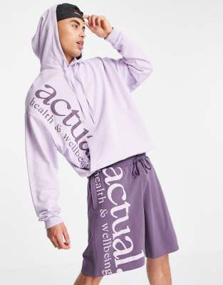 Asos Actual Oversized Hoodie With Health And Wellbeing Logo In Lilac - Part Of A Set-purple In Purple