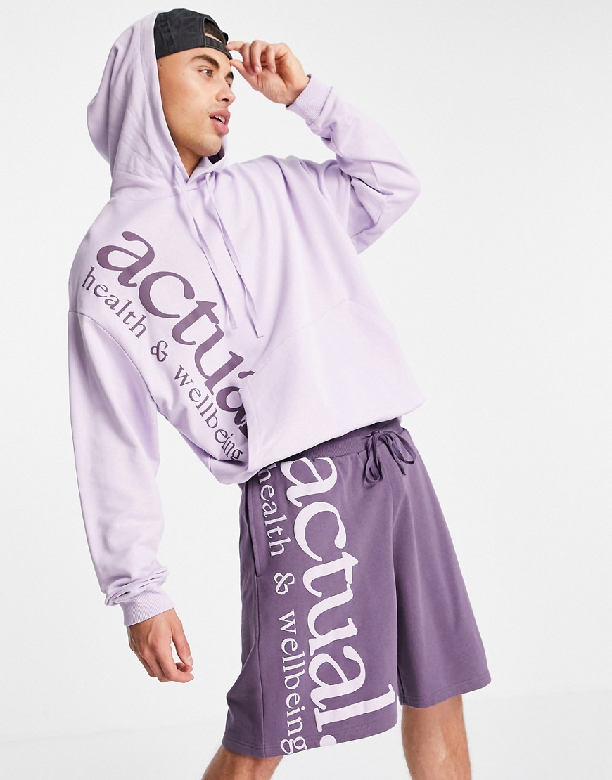ASOS Actual relaxed short with health and wellbeing logo in purple - part of a set