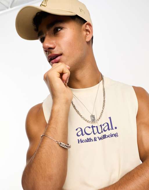 ASOS Actual relaxed singlet with logo in ecru (part of a set)