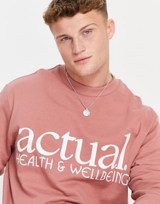 ASOS Actual relaxed sweatshirt with front logo print in rose