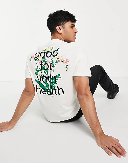 ASOS Actual relaxed t-shirt in ecru with floral logo front and back print