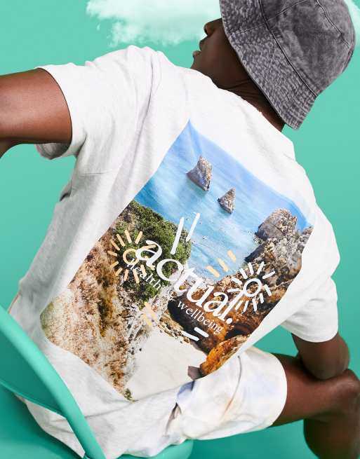 ASOS Actual relaxed t-shirt with back graphic print in white marl