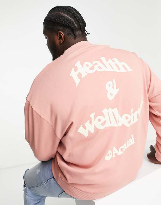 ASOS Actual – Rosa sweatshirt i oversize med Health And Wellbeing-logga baktill, 2 av 4