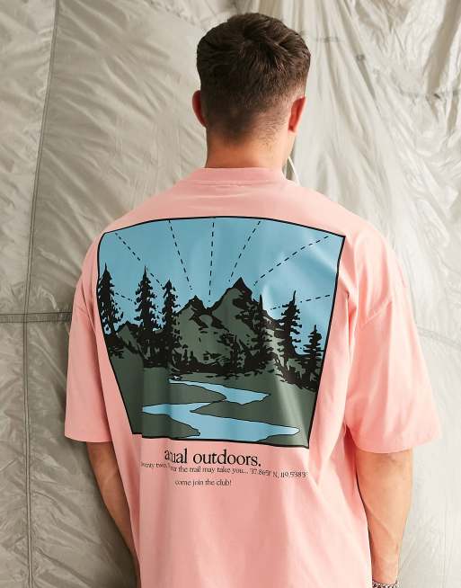 ASOS Actual – Rosa t-shirt i oversize med flerfärgat "Outdoors"-tryck, 4 av 4