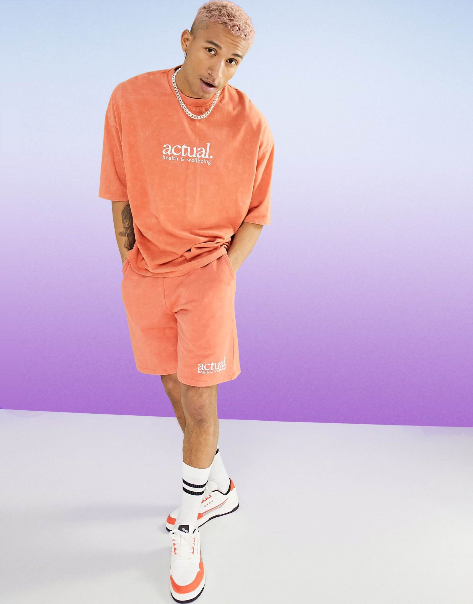 Комплект с шортами ASOS Actual оранжевый с логотипом