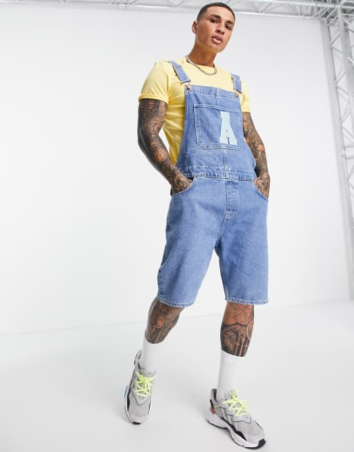 ASOS Actual short denim overalls with 'A' patch ASOS