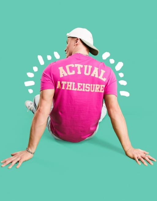 ASOS Actual short sleeved t-shirt with logo back print in hot pink