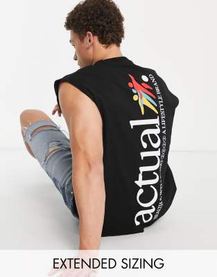ASOS Actual - Sort oversized top med logoprint bagpå