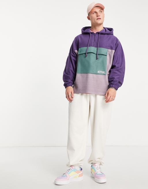 ASOS Actual - Sweat à capuche oversize à col zippé avec logo imprimé et effet color block - Violet, 4 de 4