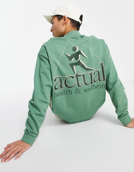 ASOS Actual - Sweat oversize à imprimés logos graphiques devant et au dos - Vert