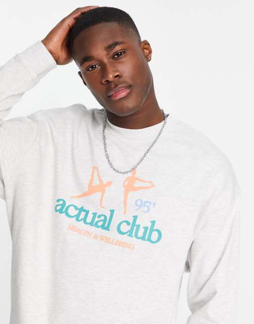 ASOS Actual - Sweat oversize à imprimés textes graphiques devant et au dos - Blanc chiné