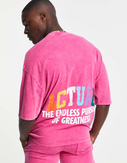 ASOS Actual - T-shirt d'ensemble oversize à imprimé logo multicolore au dos - Rose délavé