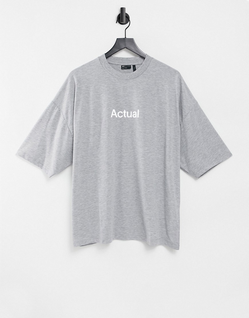 ASOS Actual t-shirt in grey with front logo print