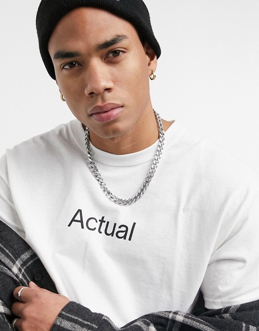ASOS Actual t-shirt in white with front logo print