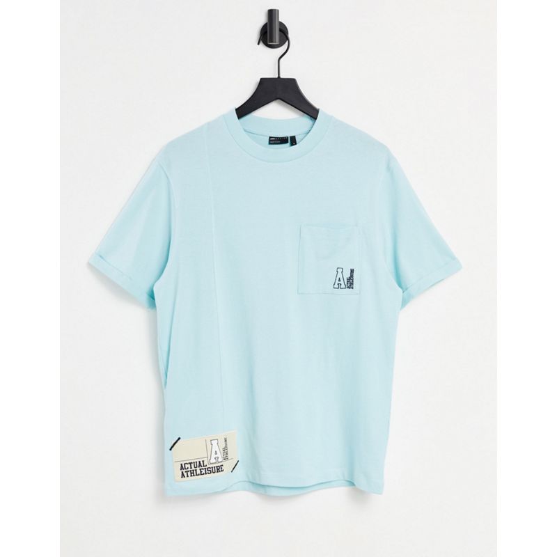 Actual – T-Shirt mit Bahnendesign und Brusttasche mit gewebten Logoaufnähern in Blau