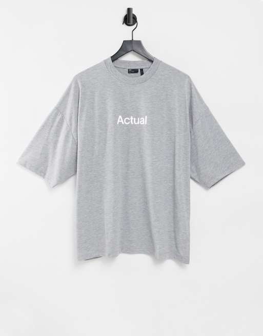 ASOS – Actual – T-Shirt mit Logoaufdruck vorne in Grau