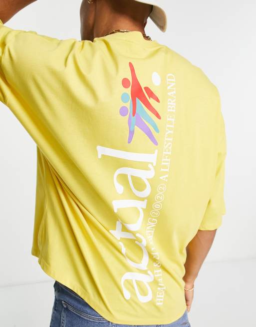 ASOS - Actual - T-shirt oversize à liseré avec imprimé logo au dos - Jaune, 3 de 4