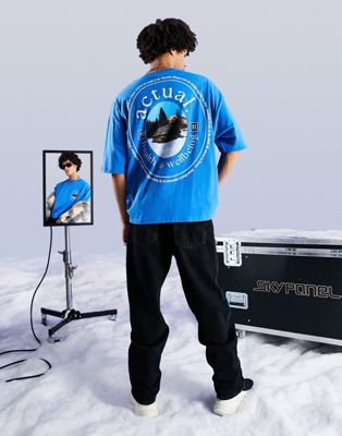 ASOS Actual - T-shirt oversize avec logo et imprimé graphique devant et au dos - Bleu | ASOS