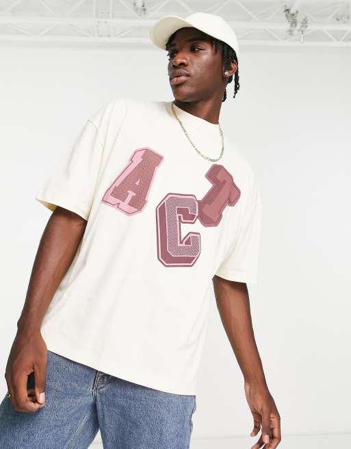 ASOS Actual - T-shirt oversize colore neutro con stampa del logo grande